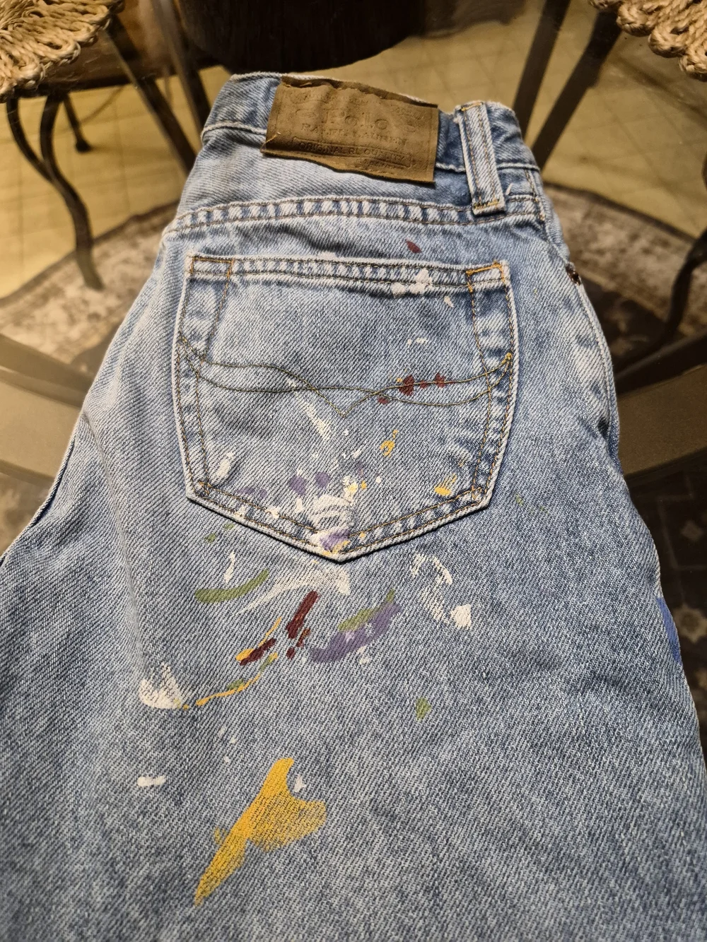 Polo by Ralph Lauren Kids Light Blue Denim Shorts with Multicolor Paint Splatter